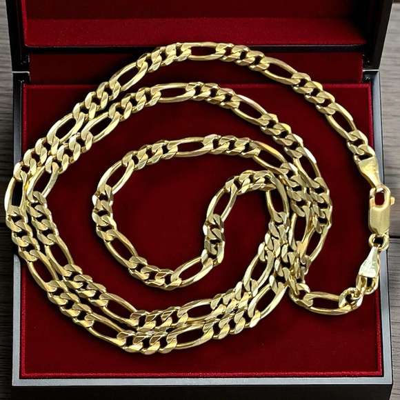 Estate 14k Yellow Italian SOLID Gold 4.5mm Wide 20” FIGARO Chain Necklace!